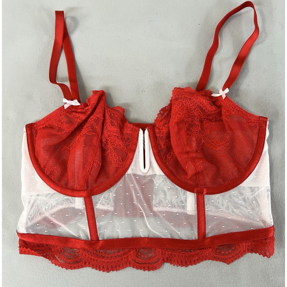 Auden Red & Pink Lace Underwire Bustier Longline Bra Size Large